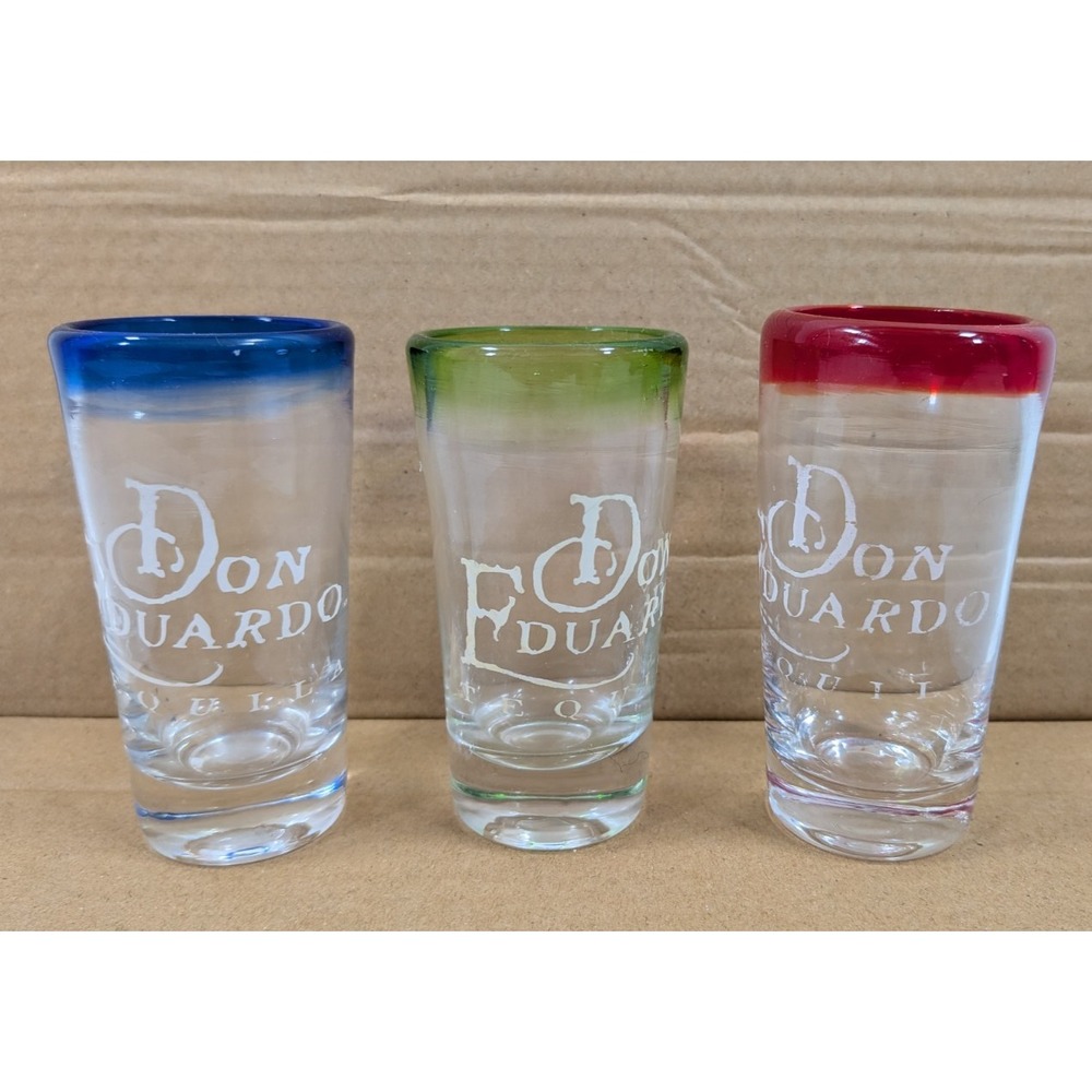 Don Eduardo Set Of 3 Tri Color Tequila Shot Glasses Green , Red and Blue - Picture 2 of 4